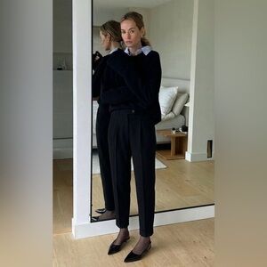 Escada Couture Vintage Black Wool Pleated Trousers High Waist Tailored Pants